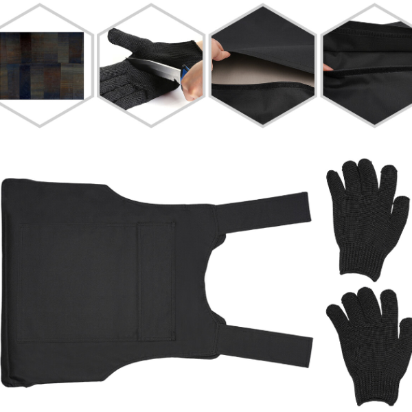 Protection de la taille (1 gilet + 1 paire de gants noirs anti-coupures + 1 pochette de rangement noire) Protection de la taille (1 gilet + 1 paire de gants noirs anti-coupures + 1 pochette de rangement noire)