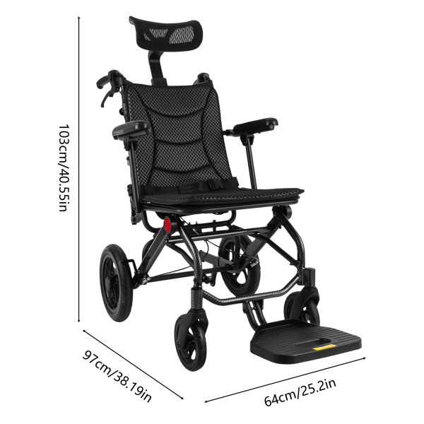 Fauteuil roulant inclinable AC976LG(12)-46, fauteuil roulant de transport pliable pour personnes âgées, fauteuil roulant inclinable pour adultes