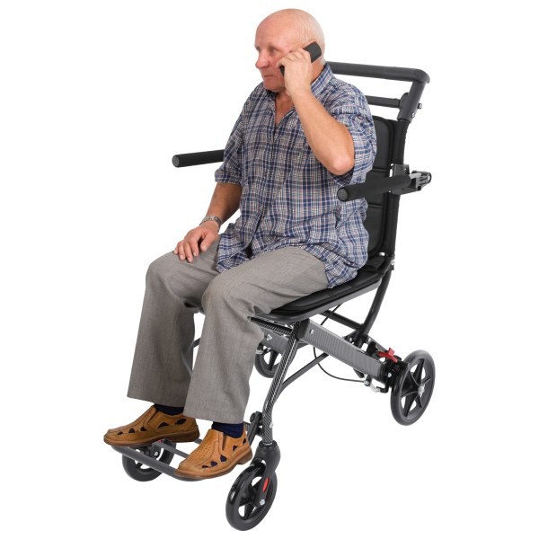 Fauteuil roulant de transport pliable noir, fauteuil roulant de voyage portable, fauteuil roulant de transport pliable avec sac de rangement