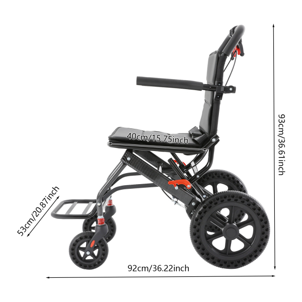 Fauteuil roulant de transport pliable avec pneus en nid d'abeille de 100 kg, fauteuil roulant de voyage portable avec sac de rangement