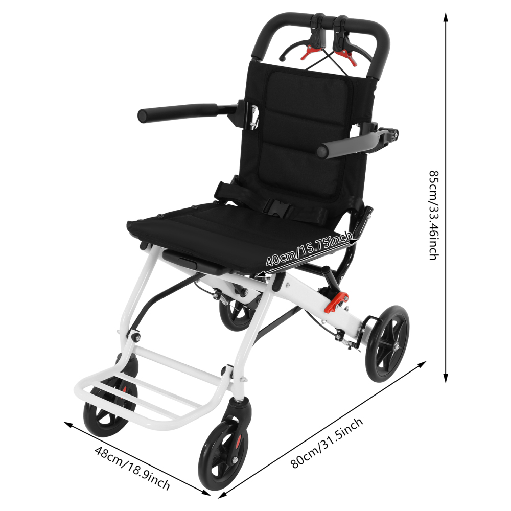 Fauteuil roulant de transport pliable léger, fauteuil roulant de transport pliable avec sac de voyage, fauteuil roulant de voyage portable pour la marche, les sorties, les voyages
