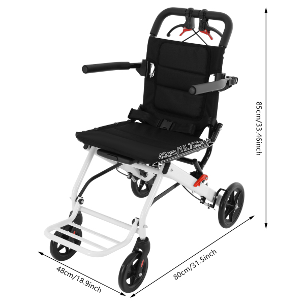 Fauteuil roulant de transport pliable léger, fauteuil roulant de transport pliable avec sac de voyage, fauteuil roulant de voyage portable pour la marche, les sorties, les voyages