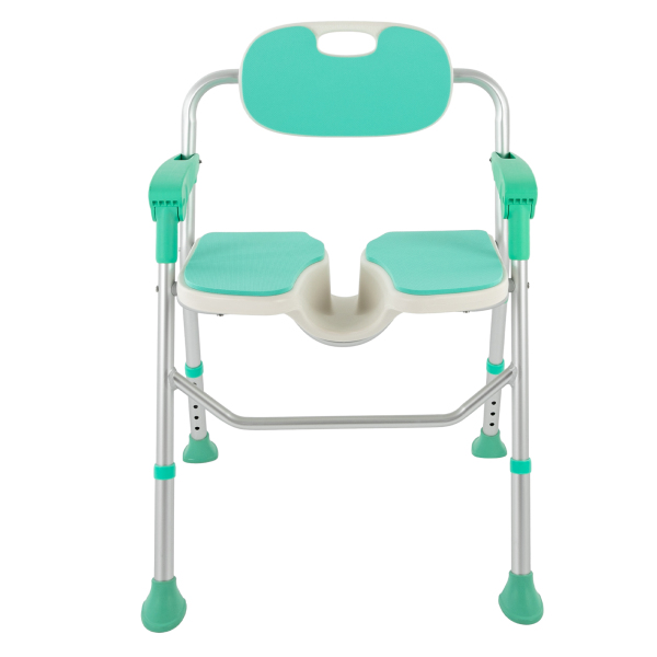 Chaise de douche réglable en hauteur avec accoudoirs de dossier, chaise de bain pour personnes âgées, femmes enceintes, personnes handicapées, bleu