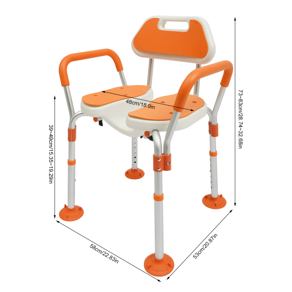 Chaise de douche, chaise de douche réglable en hauteur avec dossier, accoudoirs, chaise de salle de bain pour personnes âgées