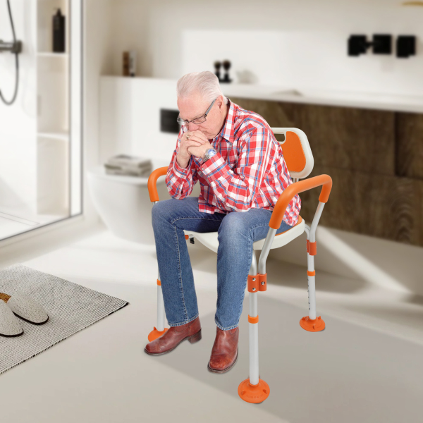 Chaise de douche, chaise de douche réglable en hauteur avec dossier, accoudoirs, chaise de salle de bain pour personnes âgées