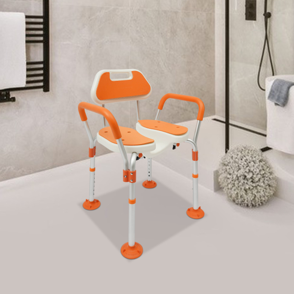 Chaise de douche, chaise de douche réglable en hauteur avec dossier, accoudoirs, chaise de salle de bain pour personnes âgées