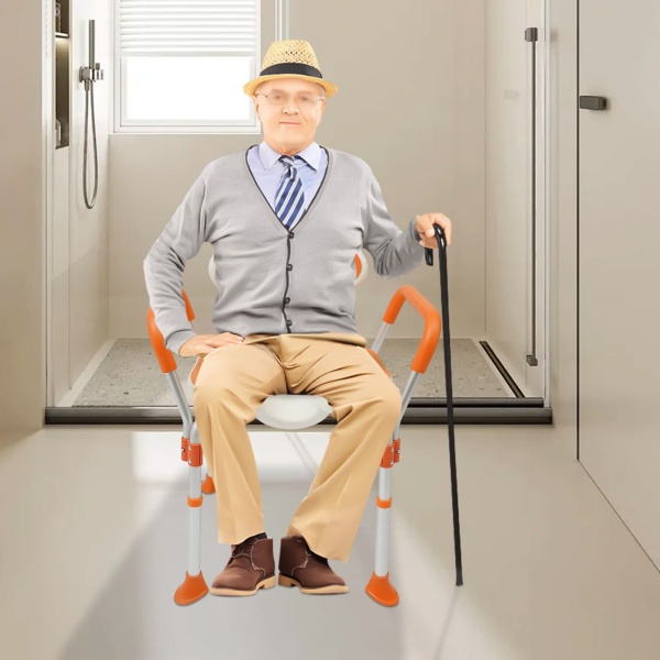 Chaise de bain réglable en hauteur avec dossier et accoudoirs pour personnes âgées, femmes enceintes, personnes handicapées