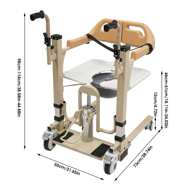 Ascenseur de patient pour la maison, fauteuil roulant divisé à 180 °, élévateur de transport portable, élévateur de transport portable avec pot