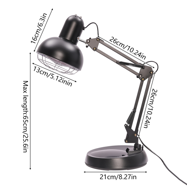 Lampe à lumière rouge, lampe à chaleur, lampe de traitement à infrarouge, hauteur maximale du produit de 65 cm, noir. Hauteur du produit : 65cm, Noir