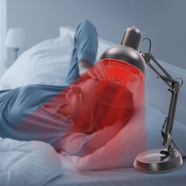 Lampe à lumière rouge, lampe à chaleur, lampe de traitement à infrarouge, hauteur maximale du produit de 65 cm, noir. Hauteur du produit : 65cm, Noir