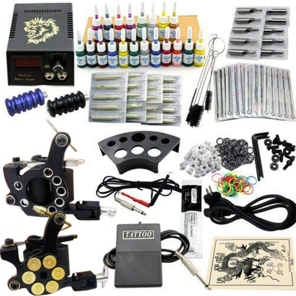 2 machines à tatouer 20 couleurs d'encre machine à tatouer - Kit complet de 50 aiguilles de tatouage pour débutants