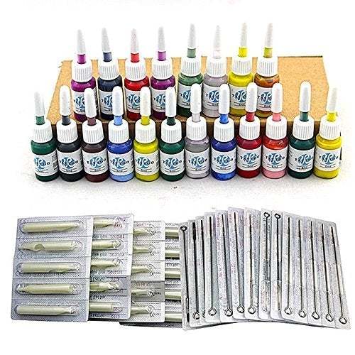 2 pistolets de tatouage + 20 kits de tatouage poignée de tatouage ensemble complet d'outils de tatouage à l'encre d'aiguille