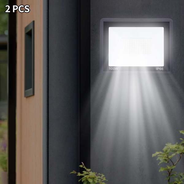 Lot de 2 spots LED d'extérieur super lumineux IP66 étanche avec câble de 1,5 m, prise 6000-6500 K pour jardin, cour, garage