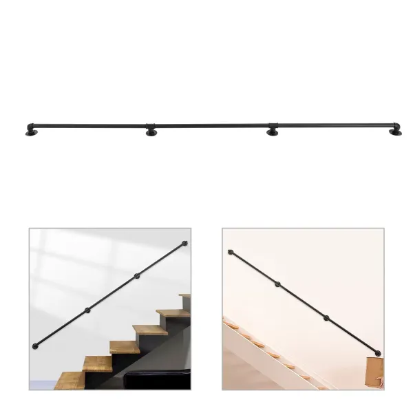 Rampe d'escalier de 2,7 m, rampe d'escalier en métal, rampe industrielle pour escaliers, greniers et garde-corps Rampe d'escalier de 2,7 m, rampe d'escalier en métal, rampe industrielle pour escaliers, greniers et garde-corps