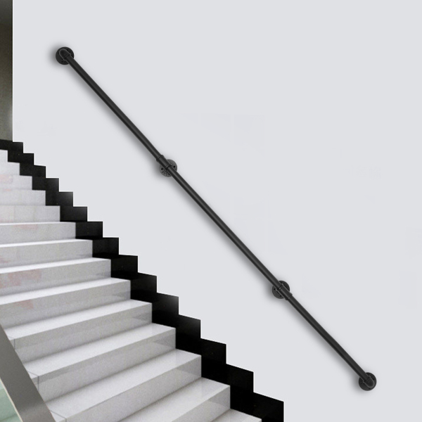 Main courante tubulaire, métal robuste, portante, 8ft, 3 sections, distance au mur : 8cmm, noir