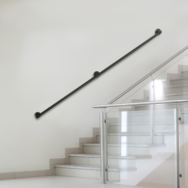 Rampe d'escalier antidérapante, rampe d'escalier intérieure et extérieure, fixation murale, 2 m, noir