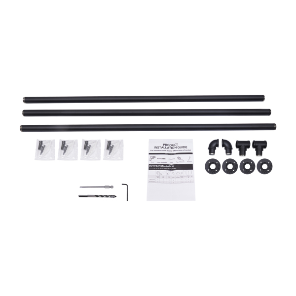 Garde-corps tubulaire, métal robuste avec capacité de charge, construction solide, 12 pieds, 3 sections, noir