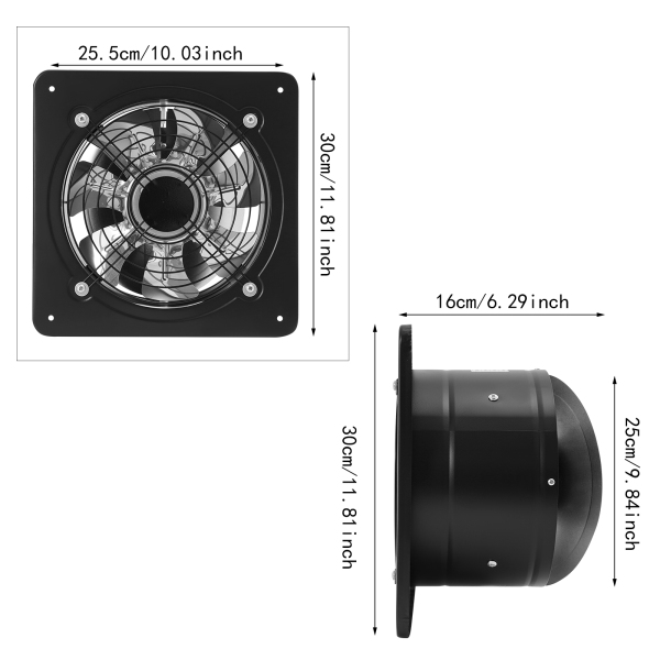 Ventilateur d'extraction de 10 pouces, ventilateur de ventilation portable, ventilateur d'extraction de cuisine à montage mural avec amortisseur de retour