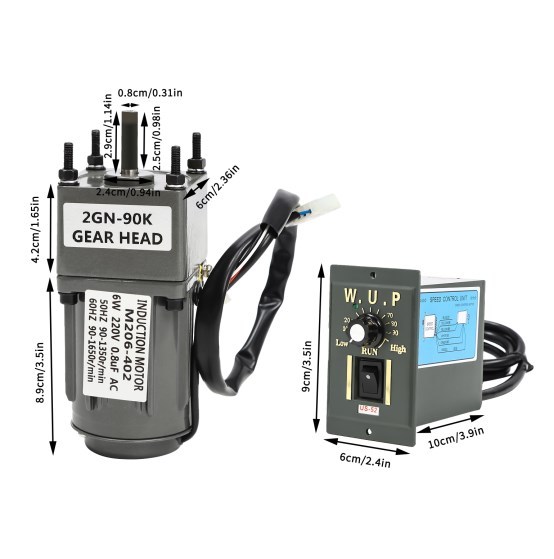 Motoréducteur avec variateur de vitesse + support, 6 W, AC 220 V, 90 K