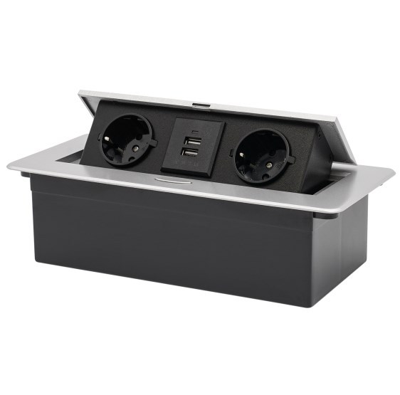 Prise pop-up avec 2 USB, pliable, pour cuisine/bureau/établi, argent