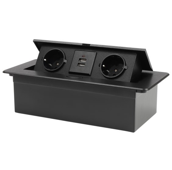Prise pop-up avec 2 USB, pliable, pour cuisine/bureau/établi, noir