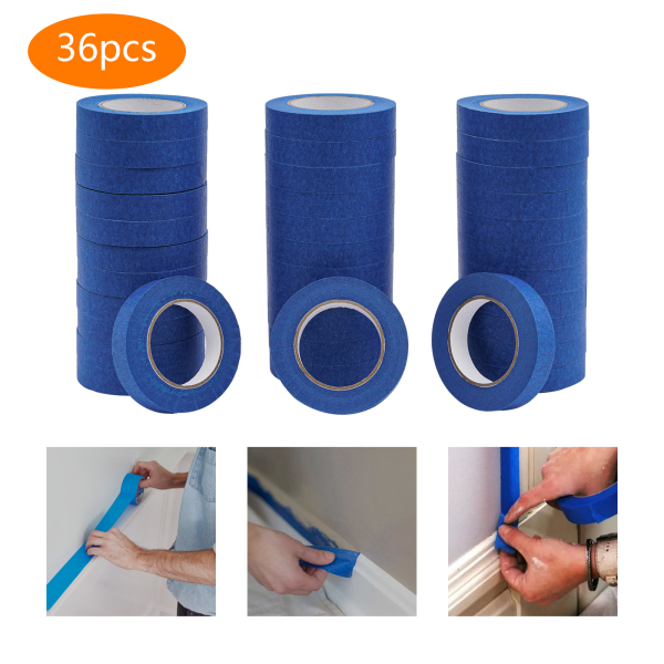 36 rouleaux de ruban de peintre, 24 mm x 55 m, masquage bleu, ruban de peintre, résistant aux UV, résistant à l'humidité