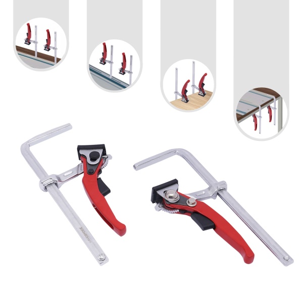 Lot de 2 serre-joints à levier pour table - Diamètre de serrage : 200 mm - Profondeur de serrage : 60 mm - Pour ponçage, découpe de précision
