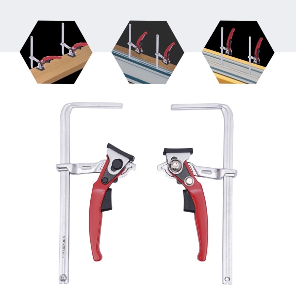 Lot de 2 serre-joints à levier pour table - Diamètre de serrage : 200 mm - Profondeur de serrage : 60 mm - Pour ponçage, découpe de précision