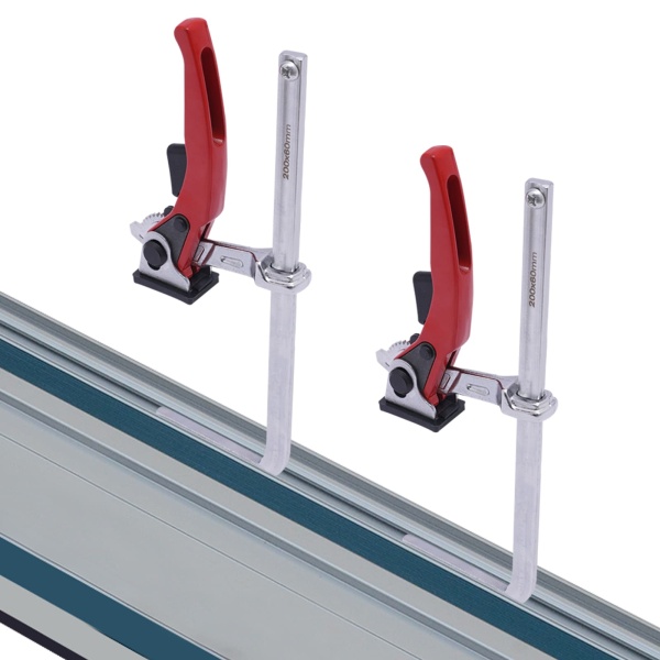 Lot de 2 serre-joints à levier pour table - Diamètre de serrage : 200 mm - Profondeur de serrage : 60 mm - Pour ponçage, découpe de précision