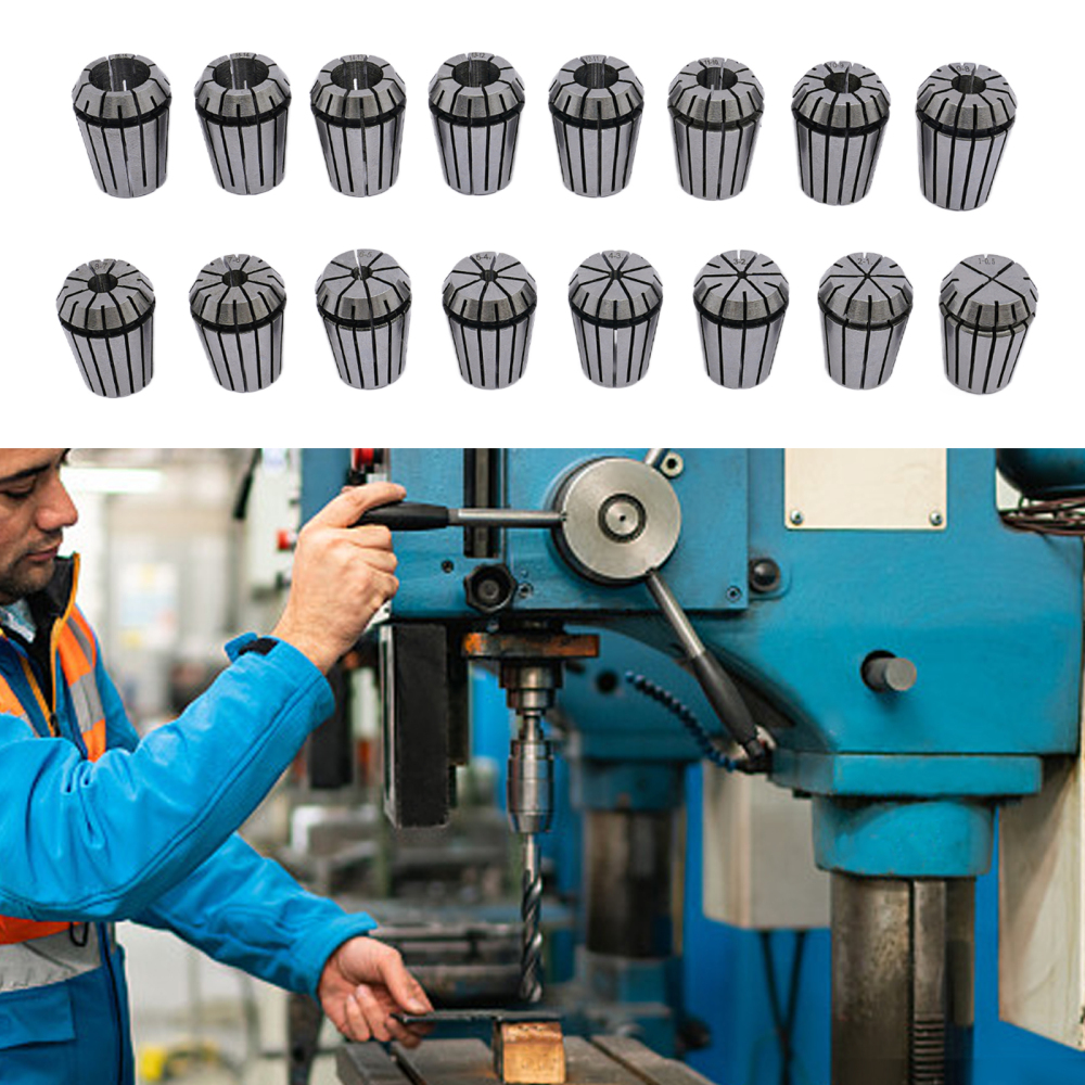 16PC ER25 Pinces de serrage pour fraiseuses, 1-16mm CNC Drilling Milling Machine Chuck Chuck, Clamping range : 1-16mm, Silver
