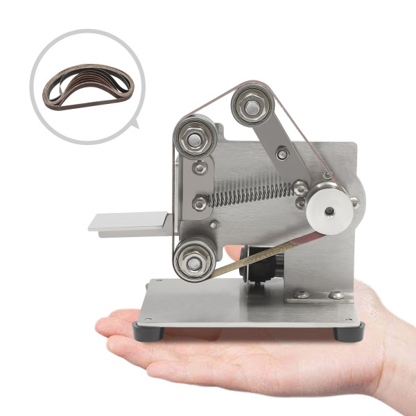 Mini ponceuse à bande avec 10 bandes abrasives, 150 W max. 10000 tr/min, machine à polir DIY – Alimentation réglable à 7 vitesses + clé 3 pièces