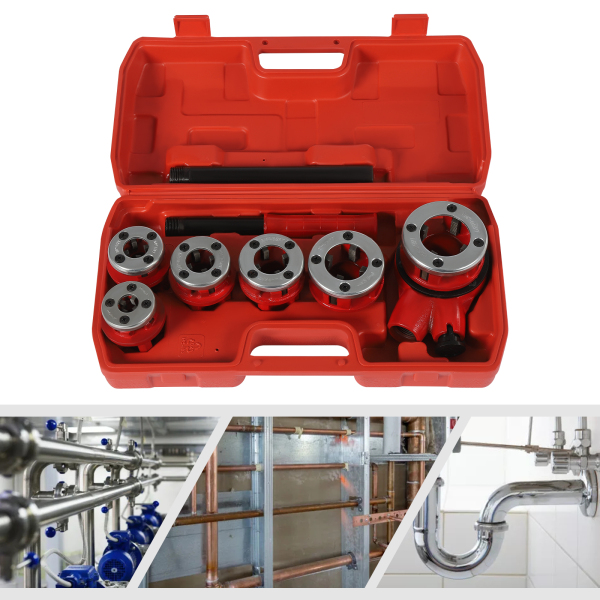 Kit d'enfilage de tuyaux avec kit d'enfilage de tuyaux à cliquet pour plombiers avec 6 matrices et étui de rangement