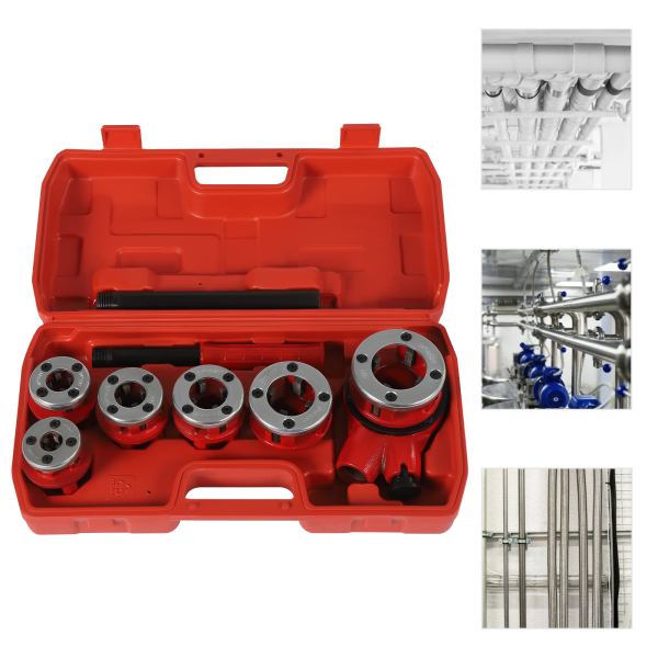 Kit d'enfilage de tuyaux avec kit d'enfilage de tuyaux à cliquet pour plombiers avec 6 matrices et étui de rangement