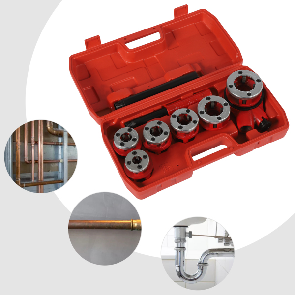 Kit d'enfilage de tuyaux avec kit d'enfilage de tuyaux à cliquet pour plombiers avec 6 matrices et étui de rangement