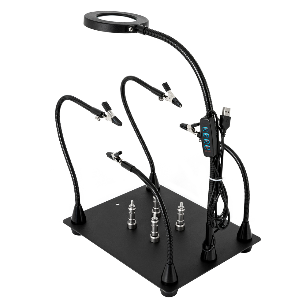 Helping Hands Station de serrage à souder Lampe loupe 3X LED avec support de carte de circuit imprimé magnétique Base robuste avec flexible