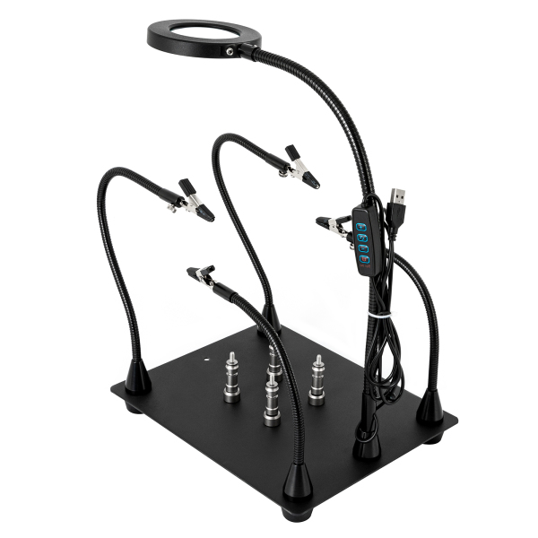 Helping Hands Station de serrage à souder Lampe loupe 3X LED avec support de carte de circuit imprimé magnétique Base robuste avec flexible