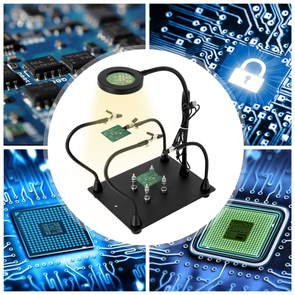 Helping Hands Station de serrage à souder Lampe loupe 3X LED avec support de carte de circuit imprimé magnétique Base robuste avec flexible Helping Hands Station de serrage à souder Lampe loupe 3X LED avec support de carte de circuit imprimé magnétique Base robuste avec flexible