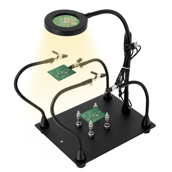 Helping Hands Station de serrage à souder Lampe loupe 3X LED avec support de carte de circuit imprimé magnétique Base robuste avec flexible