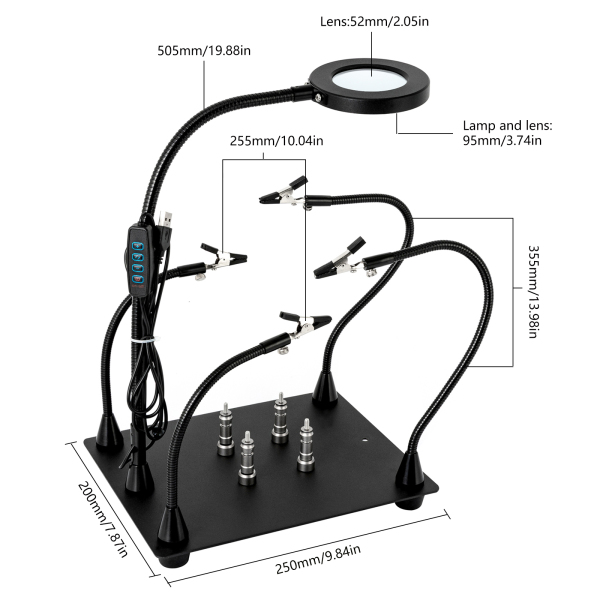 Helping Hands Station de serrage à souder Lampe loupe 3X LED avec support de carte de circuit imprimé magnétique Base robuste avec flexible Helping Hands Station de serrage à souder Lampe loupe 3X LED avec support de carte de circuit imprimé magnétique Base robuste avec flexible