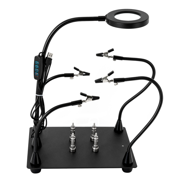 Helping Hands Station de serrage à souder Lampe loupe 3X LED avec support de carte de circuit imprimé magnétique Base robuste avec flexible