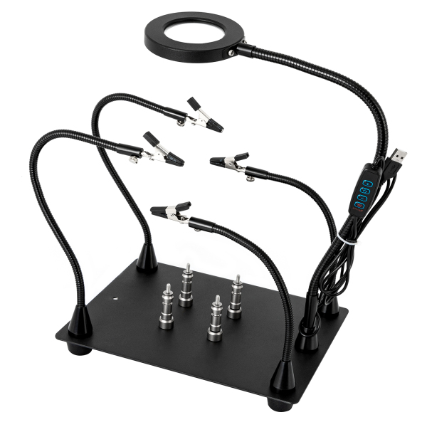 Helping Hands Station de serrage à souder Lampe loupe 3X LED avec support de carte de circuit imprimé magnétique Base robuste avec flexible Helping Hands Station de serrage à souder Lampe loupe 3X LED avec support de carte de circuit imprimé magnétique Base robuste avec flexible