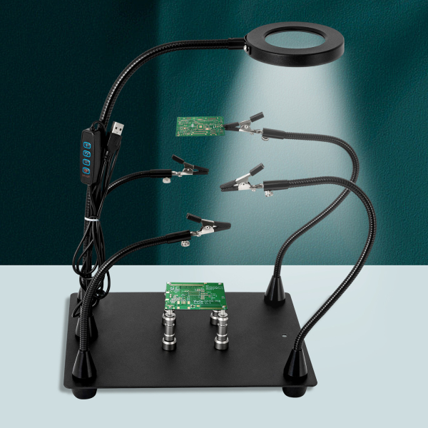 Helping Hands Station de serrage à souder Lampe loupe 3X LED avec support de carte de circuit imprimé magnétique Base robuste avec flexible