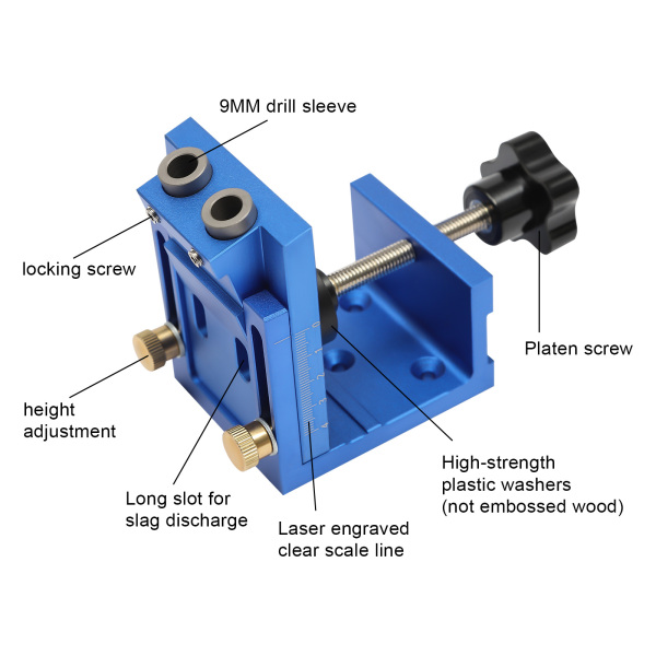 Guide de perçage pour trous de poche, ensemble de gabarits pour le travail du bois, guide de positionnement, guide de perçage d'angle, outil de localisation de trous (bleu)