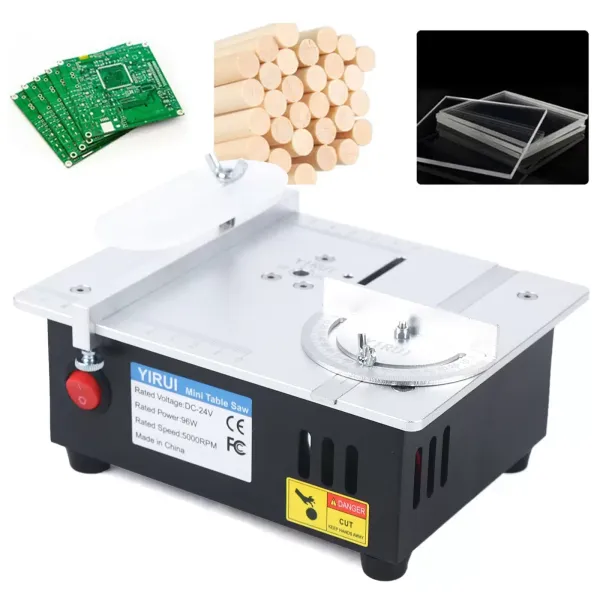 Mini scies à table, 5000 tr/min Mini scie à table multifonctionnelle pour modélisme 96W Avec plaque de guidage de sécurité pour petites barres PCB Alliages d'aluminium acrylique