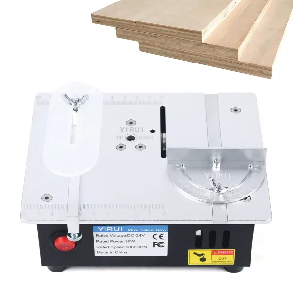 Mini scies à table, 5000 tr/min Mini scie à table multifonctionnelle pour modélisme 96W Avec plaque de guidage de sécurité pour petites barres PCB Alliages d'aluminium acrylique