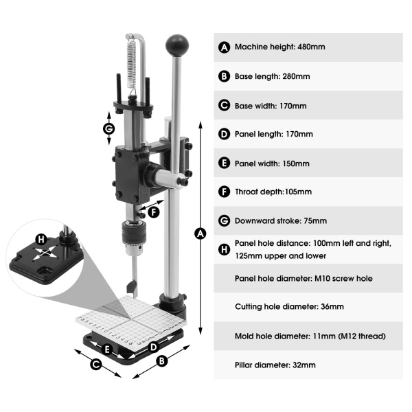 Perforatrice manuelle pour cuir - Avec mandrin de 3 à 16 mm et kit de perforation semi-circulaire -Qutils de poingonnage pour le bricolage du cuir