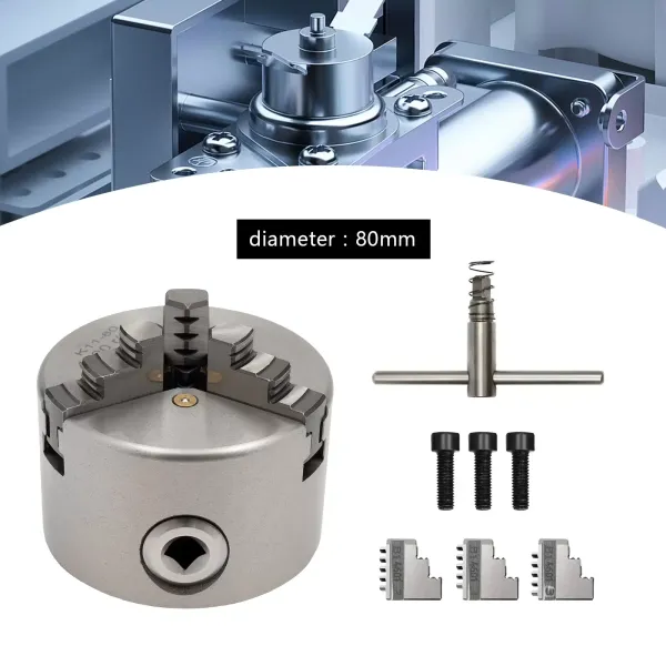 Mandrin de perçage à centrage automatique, 3 mâchoires de diamètre 80mm, revêtement à trois mâchoires rotatif de haute précision Mandrin de perçage à centrage automatique, 3 mâchoires de diamètre 80mm, revêtement à trois mâchoires rotatif de haute précision