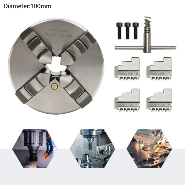Mandrin de serrage professionnel à 4 mors - Diamètre : 100 mm - Mandrin à 4 mors - Pour tour