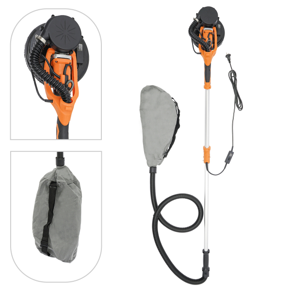 Ponceuse électrique pour plafond et mur 750 W 2,2 m avec extracteur de poussière, ponceuse pour cloisons sèches à vitesse variable, ponceuse électrique pour cloisons sèches sans poussière