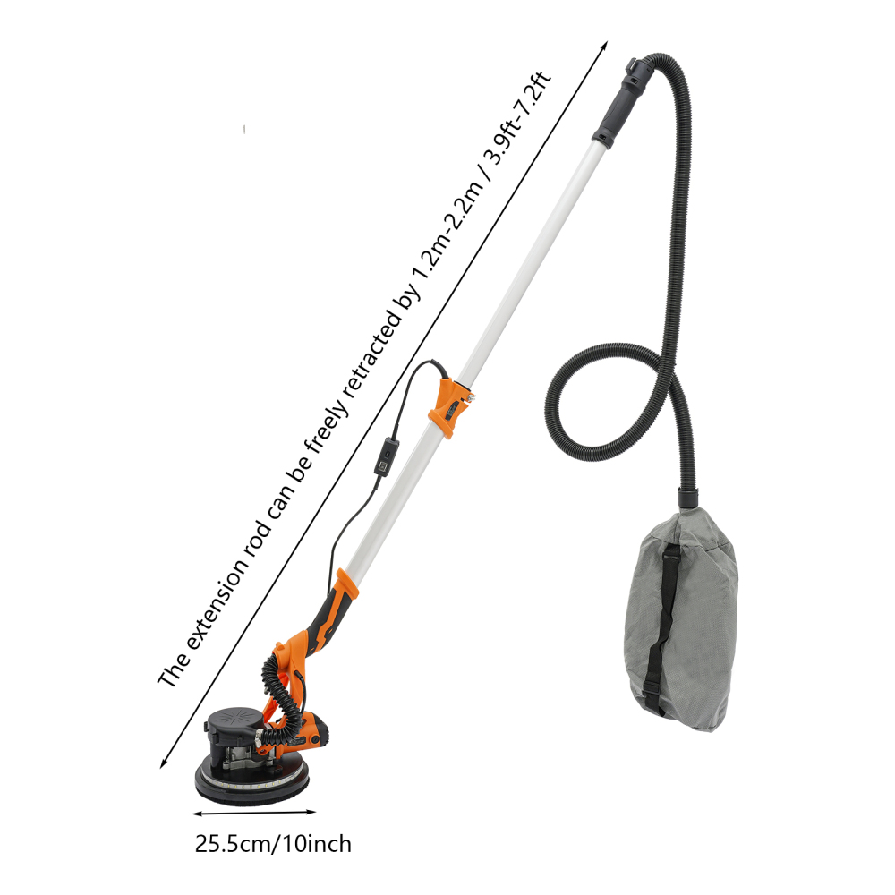 Ponceuse électrique pour plafond et mur 750 W 2,2 m avec extracteur de poussière, ponceuse pour cloisons sèches à vitesse variable, ponceuse électrique pour cloisons sèches sans poussière
